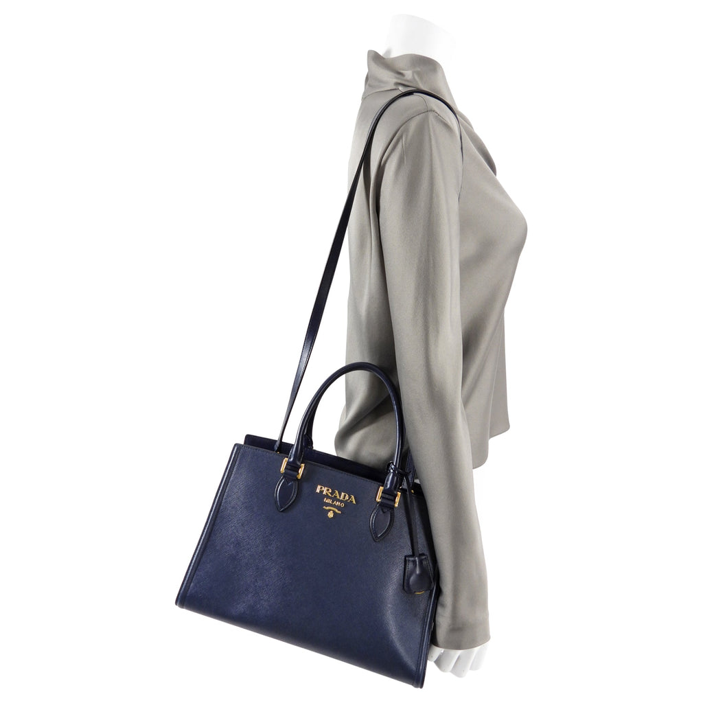 Prada Navy Saffiano Medium Two Way Bag