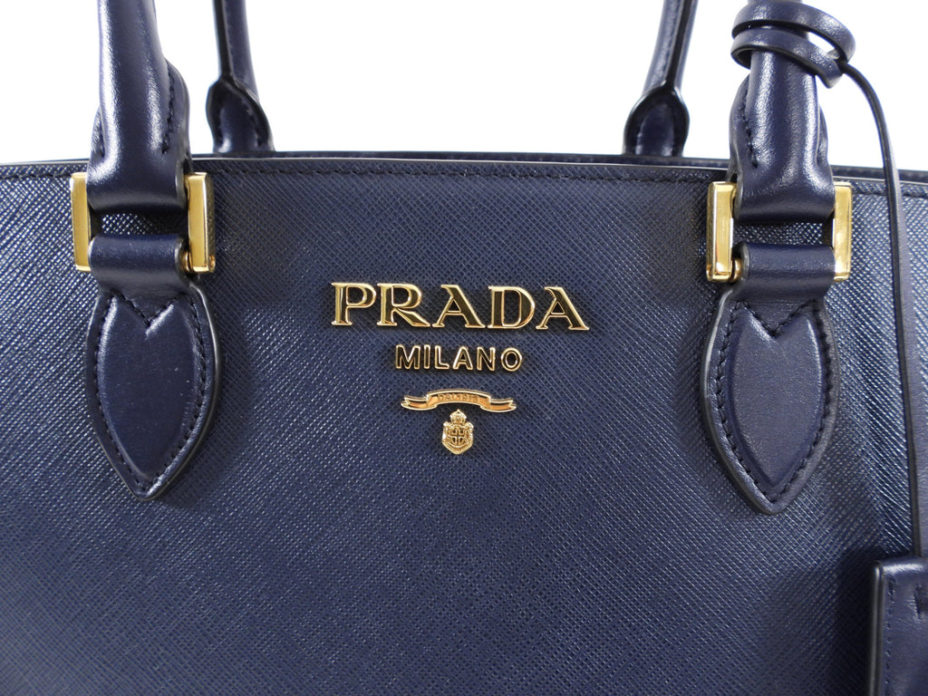 Prada Navy Saffiano Medium Two Way Bag