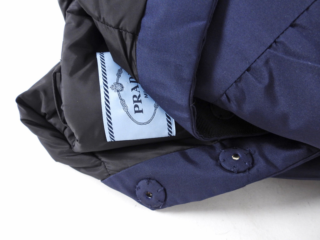 Prada Navy Hooded Puffer Coat with Mink and Sheared Fur Trim - IT38 / XS / S