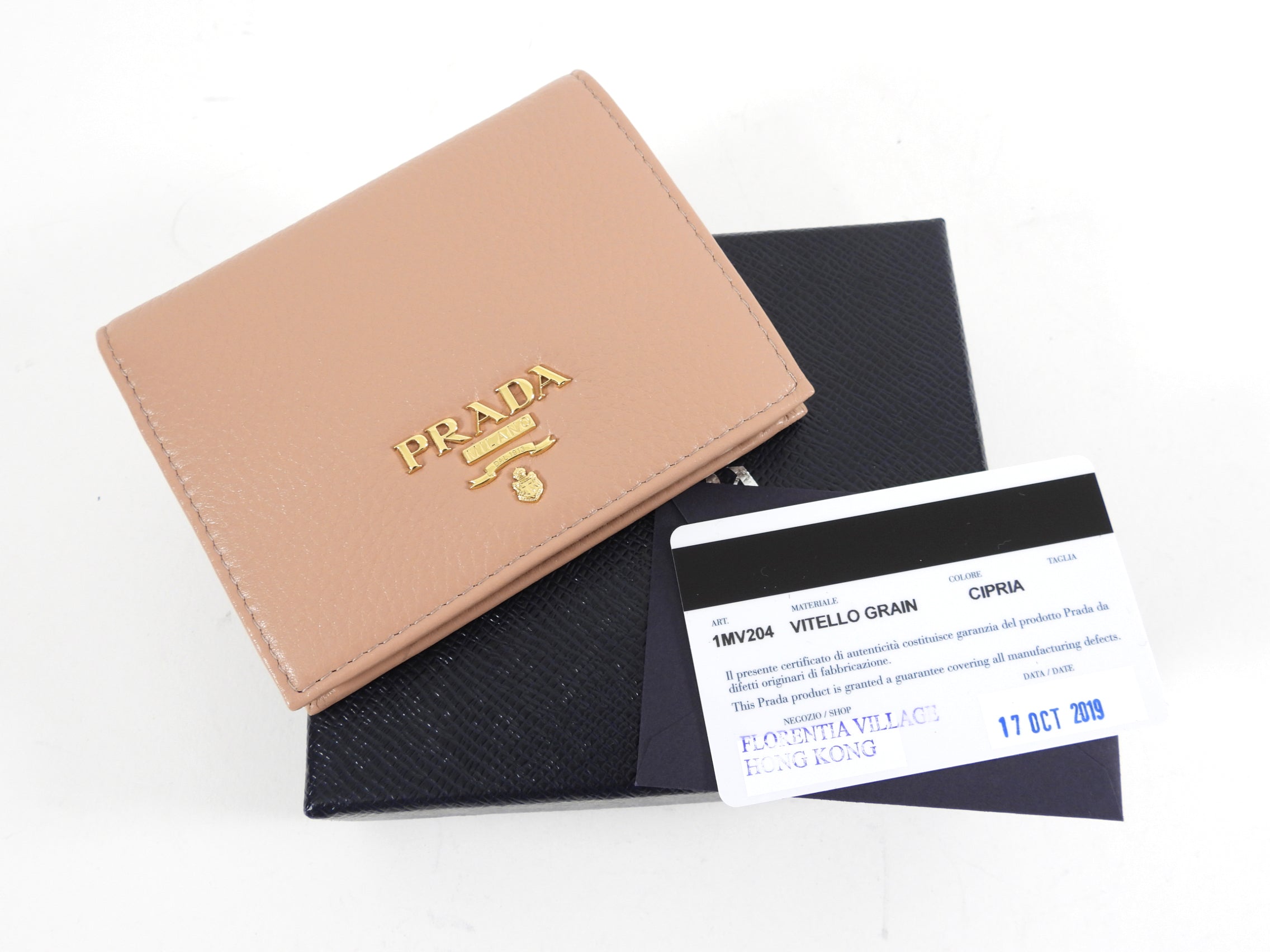 Prada Vitello Grain Bifold Nude Leather Wallet