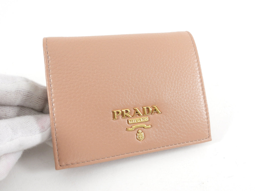 Prada Vitello Grain Bifold Nude Leather Wallet