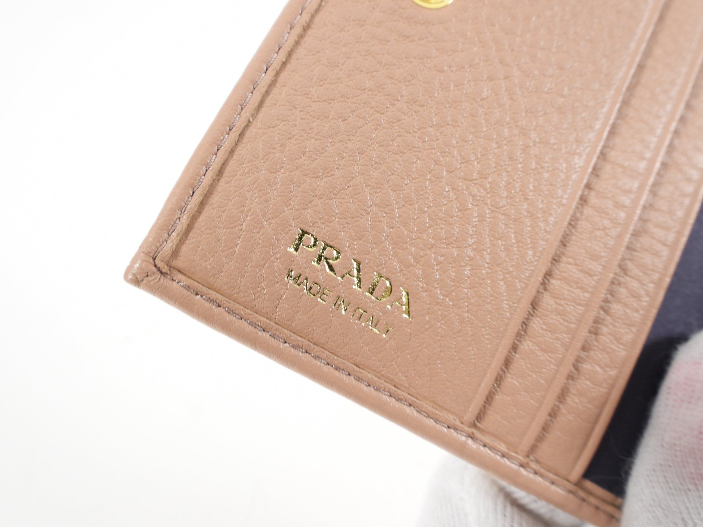 Prada Vitello Grain Bifold Nude Leather Wallet