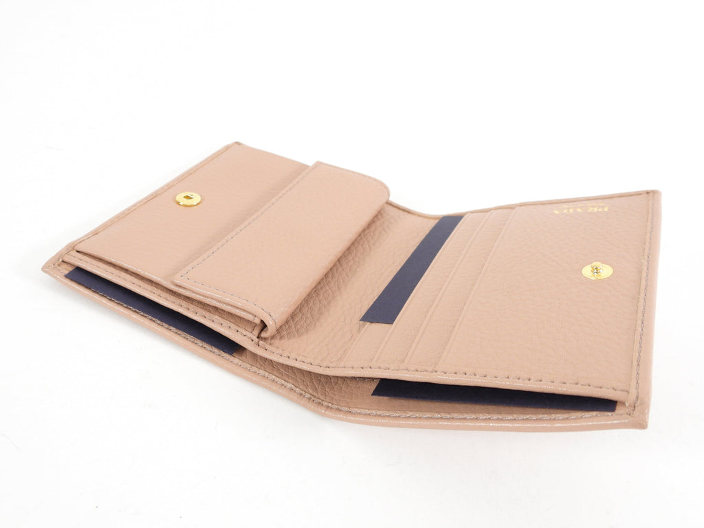 Prada Vitello Grain Bifold Nude Leather Wallet