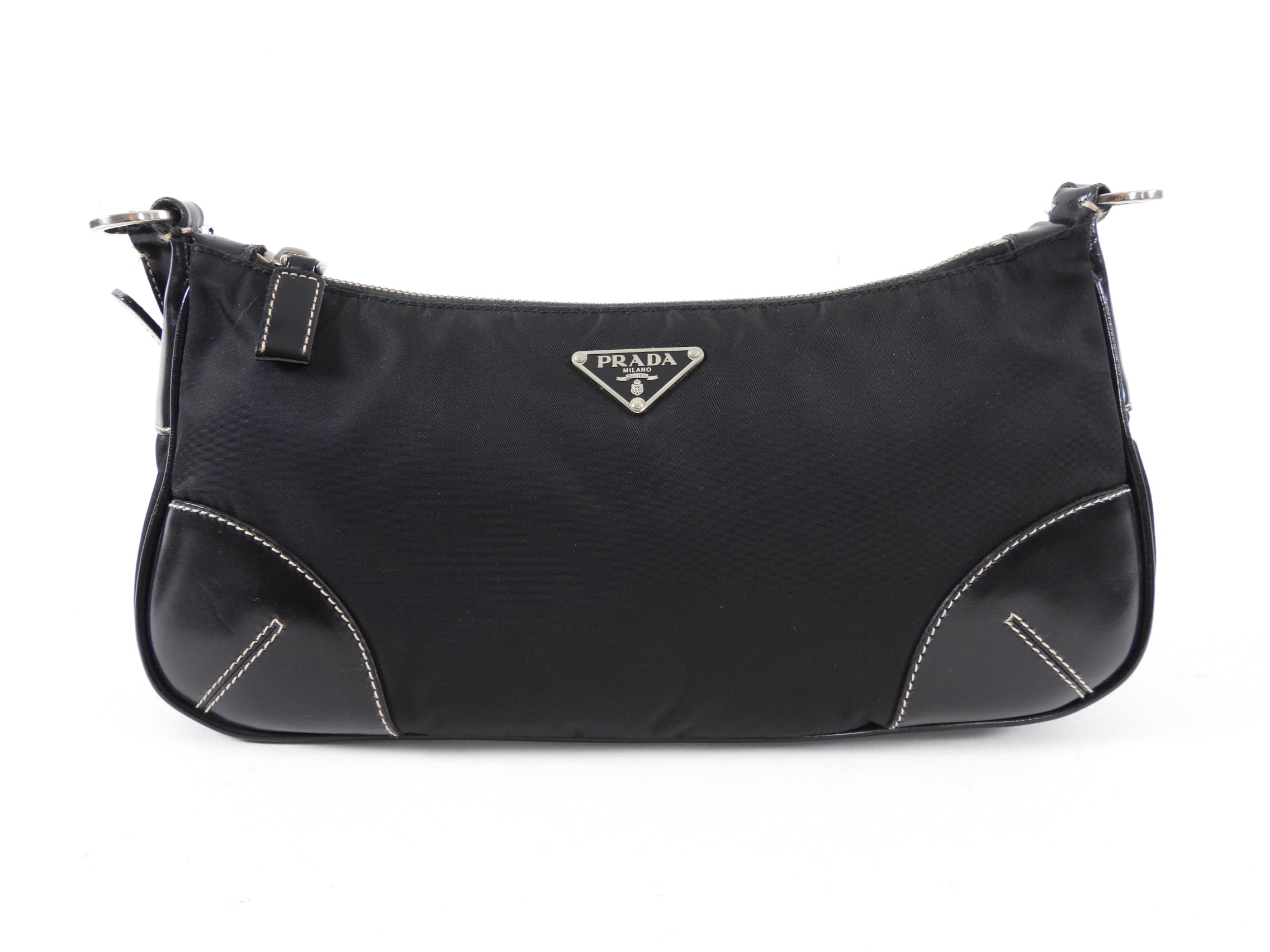 Prada Black Tessuto Nylon Small Baguette Shoulder Bag