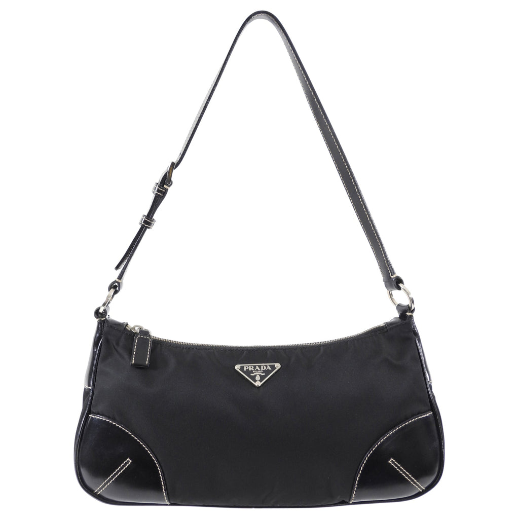 Prada Black Tessuto Nylon Small Baguette Shoulder Bag