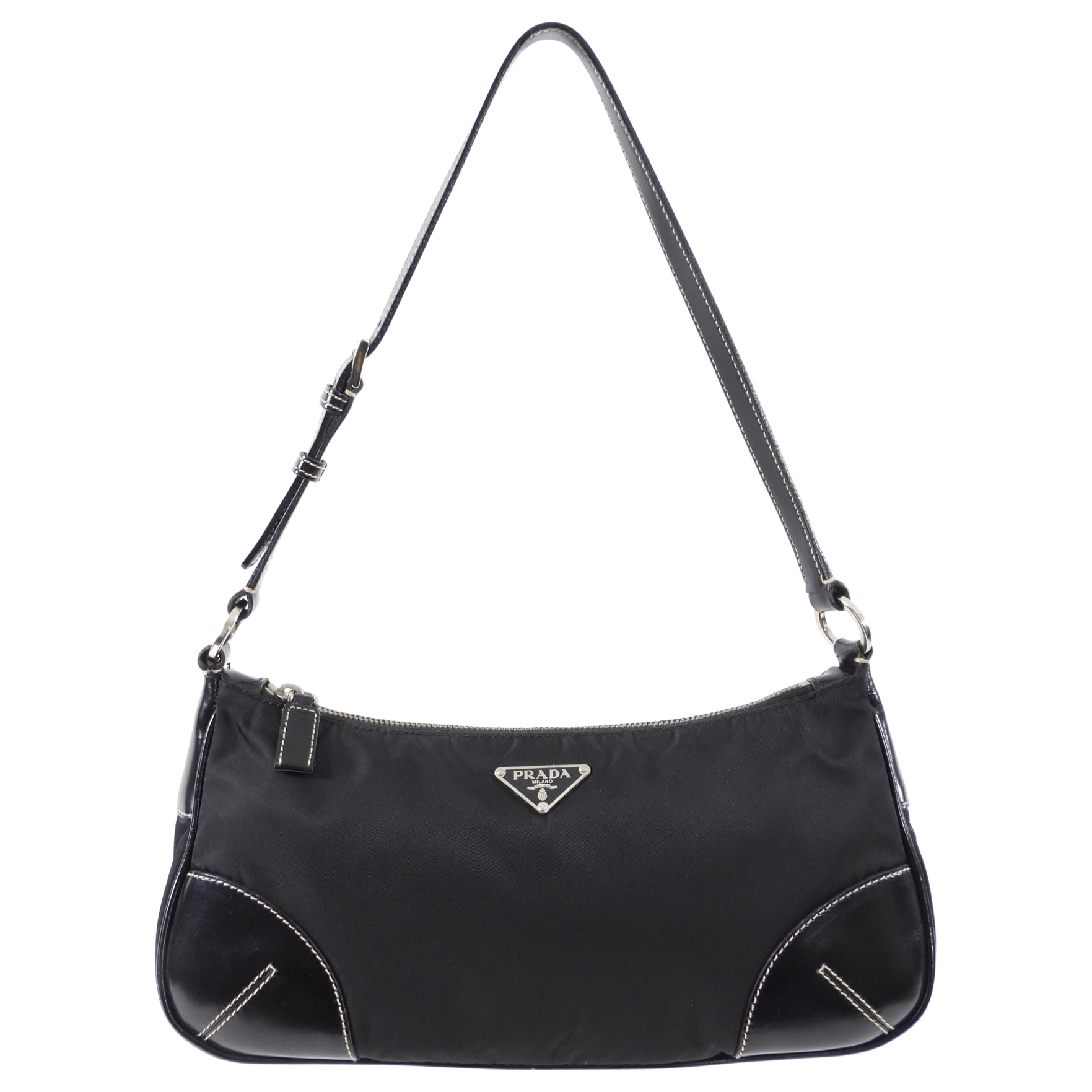 Prada Black Tessuto Nylon Small Baguette Shoulder Bag