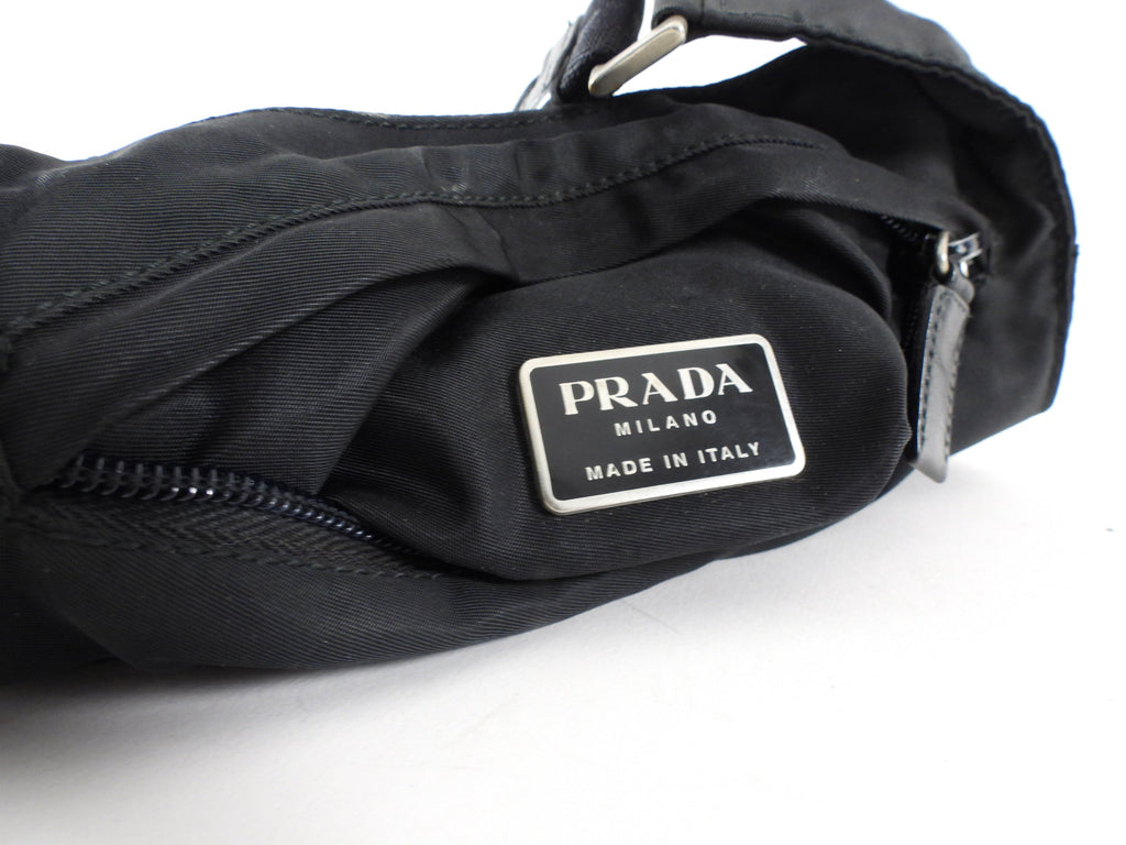 Prada Small Vintage Black Tessuto Nylon Flat Shoulder Bag