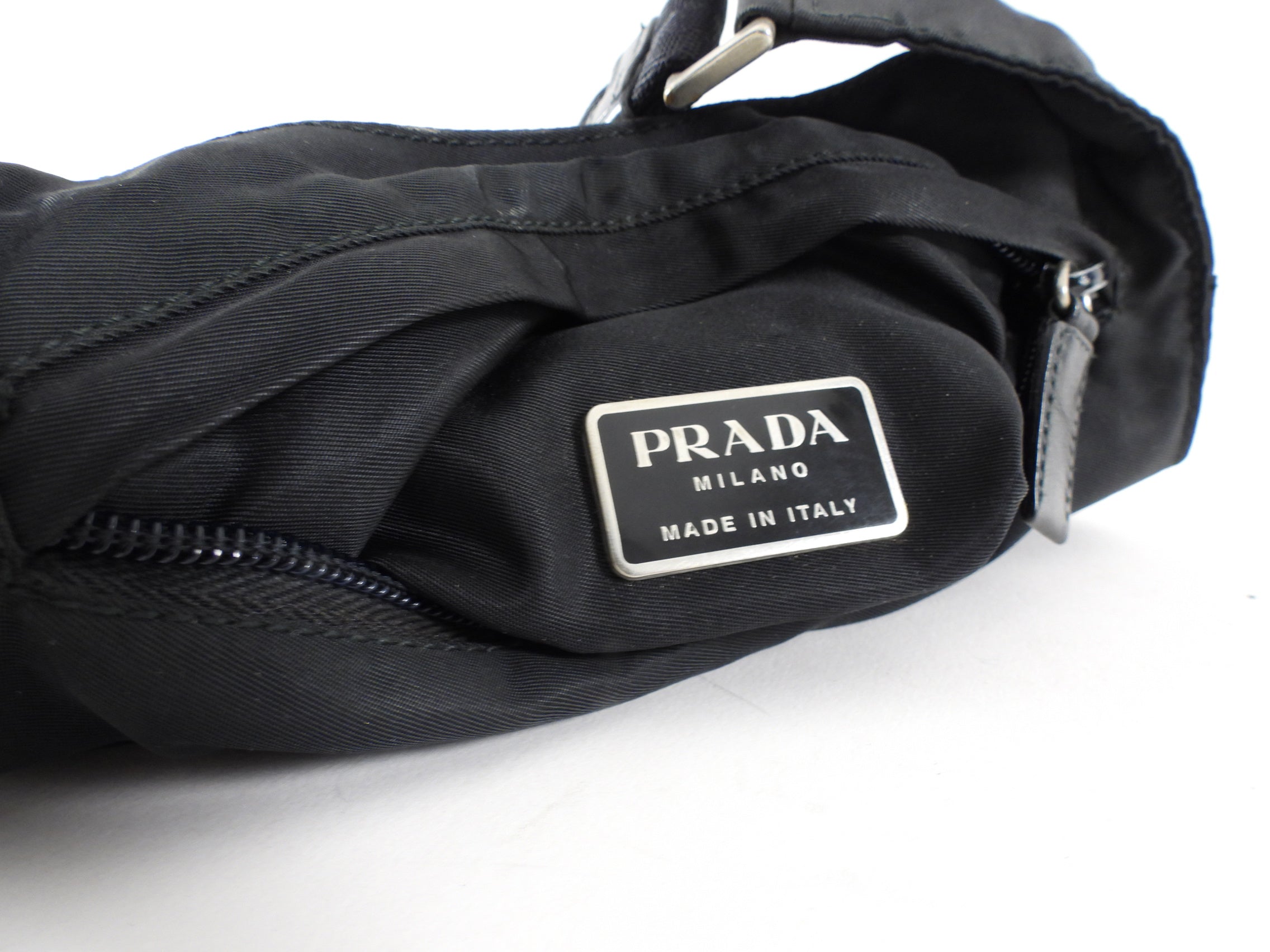 Prada Small Vintage Black Tessuto Nylon Flat Shoulder Bag