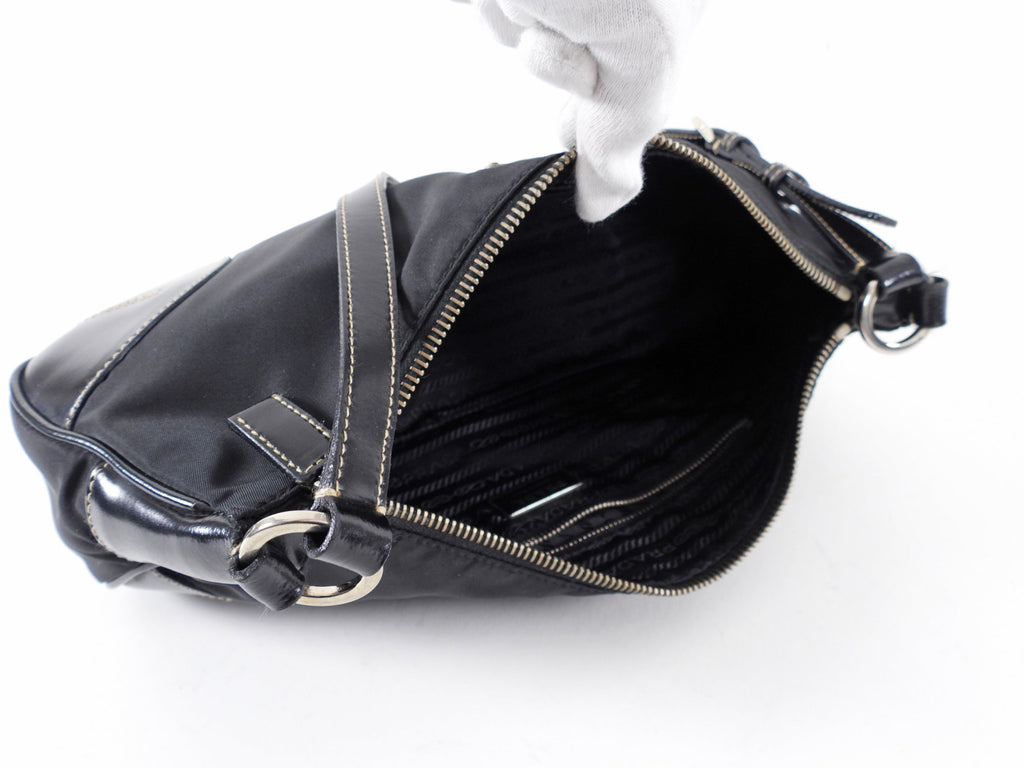 Prada Black Tessuto Nylon Small Baguette Shoulder Bag