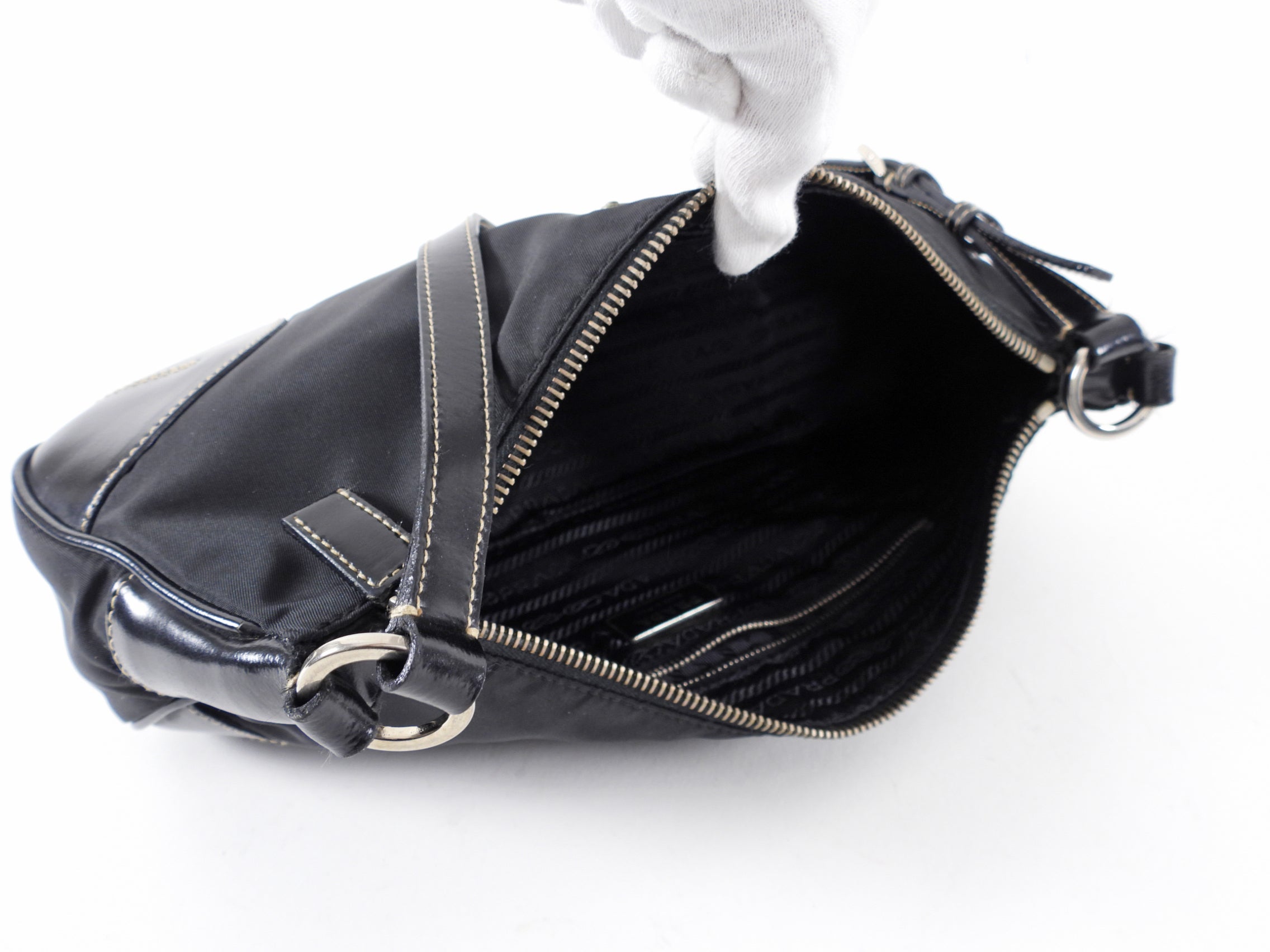 Prada Black Tessuto Nylon Small Baguette Shoulder Bag