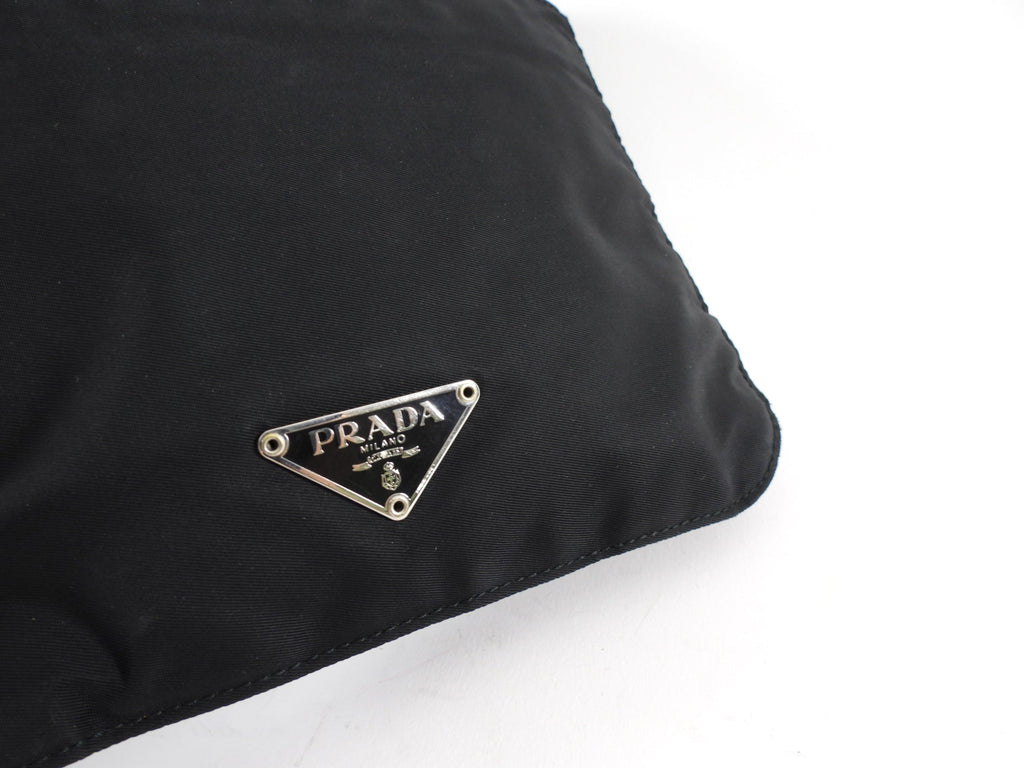 Prada Small Vintage Black Tessuto Nylon Flat Shoulder Bag