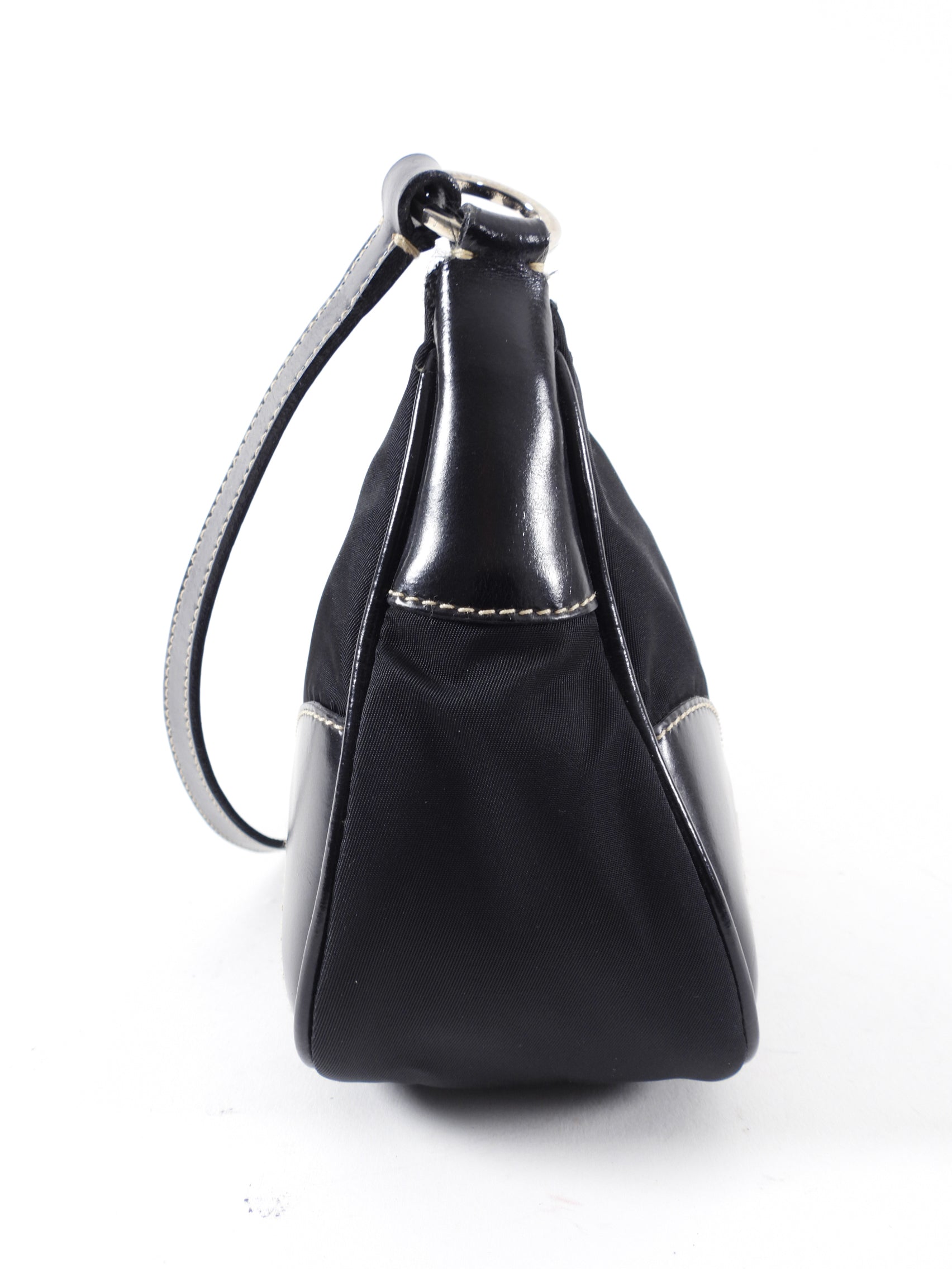 Prada Black Tessuto Nylon Small Baguette Shoulder Bag
