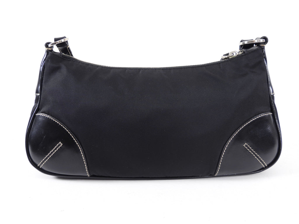 Prada Black Tessuto Nylon Small Baguette Shoulder Bag