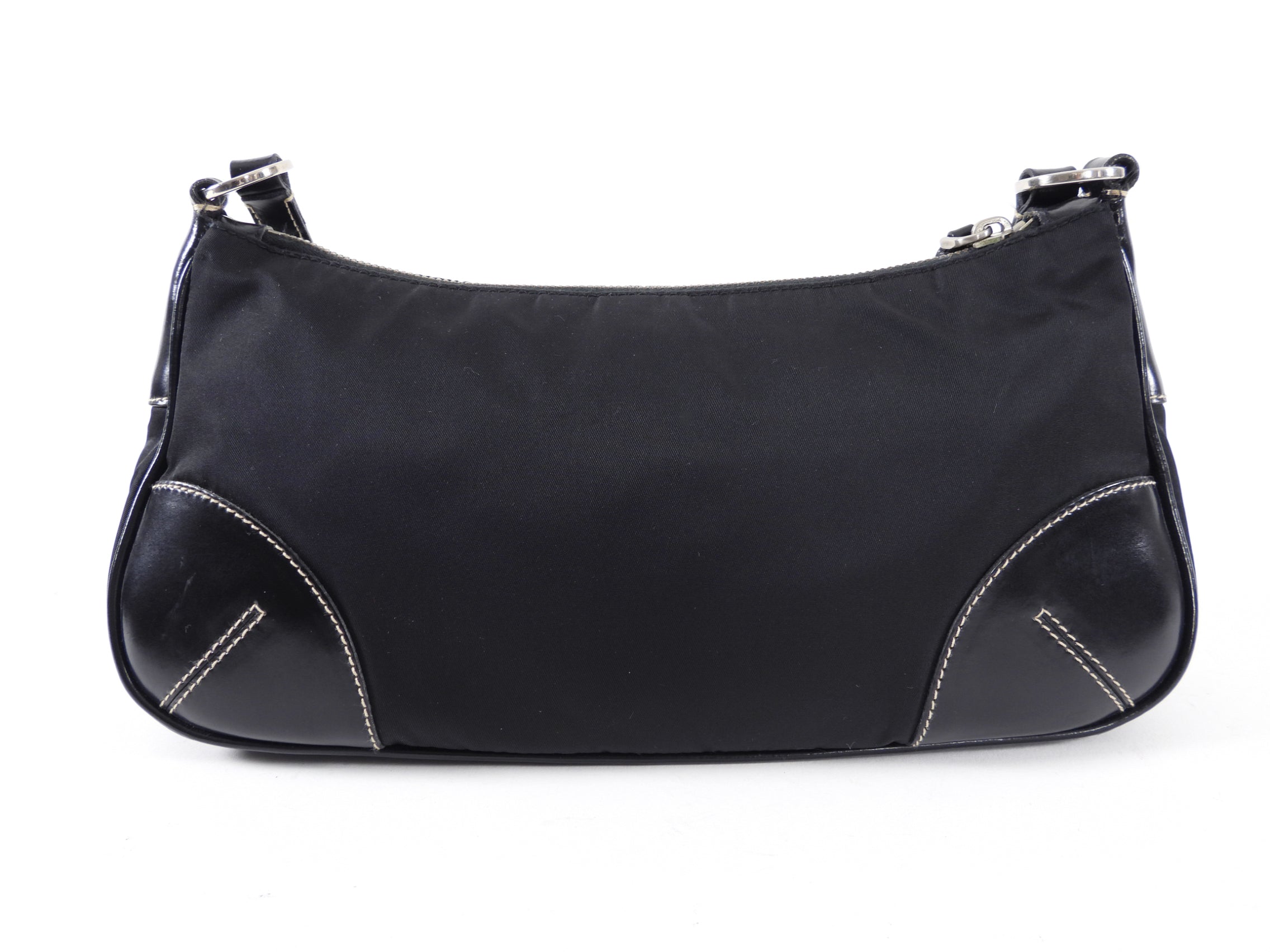 Prada Black Tessuto Nylon Small Baguette Shoulder Bag