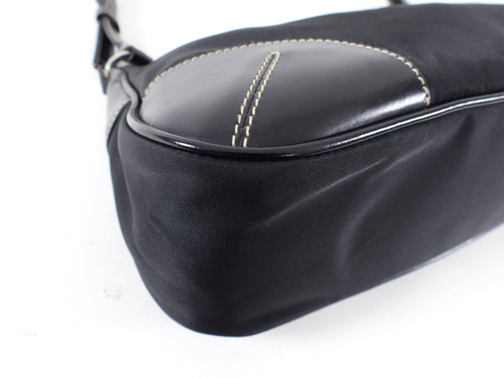 Prada Black Tessuto Nylon Small Baguette Shoulder Bag