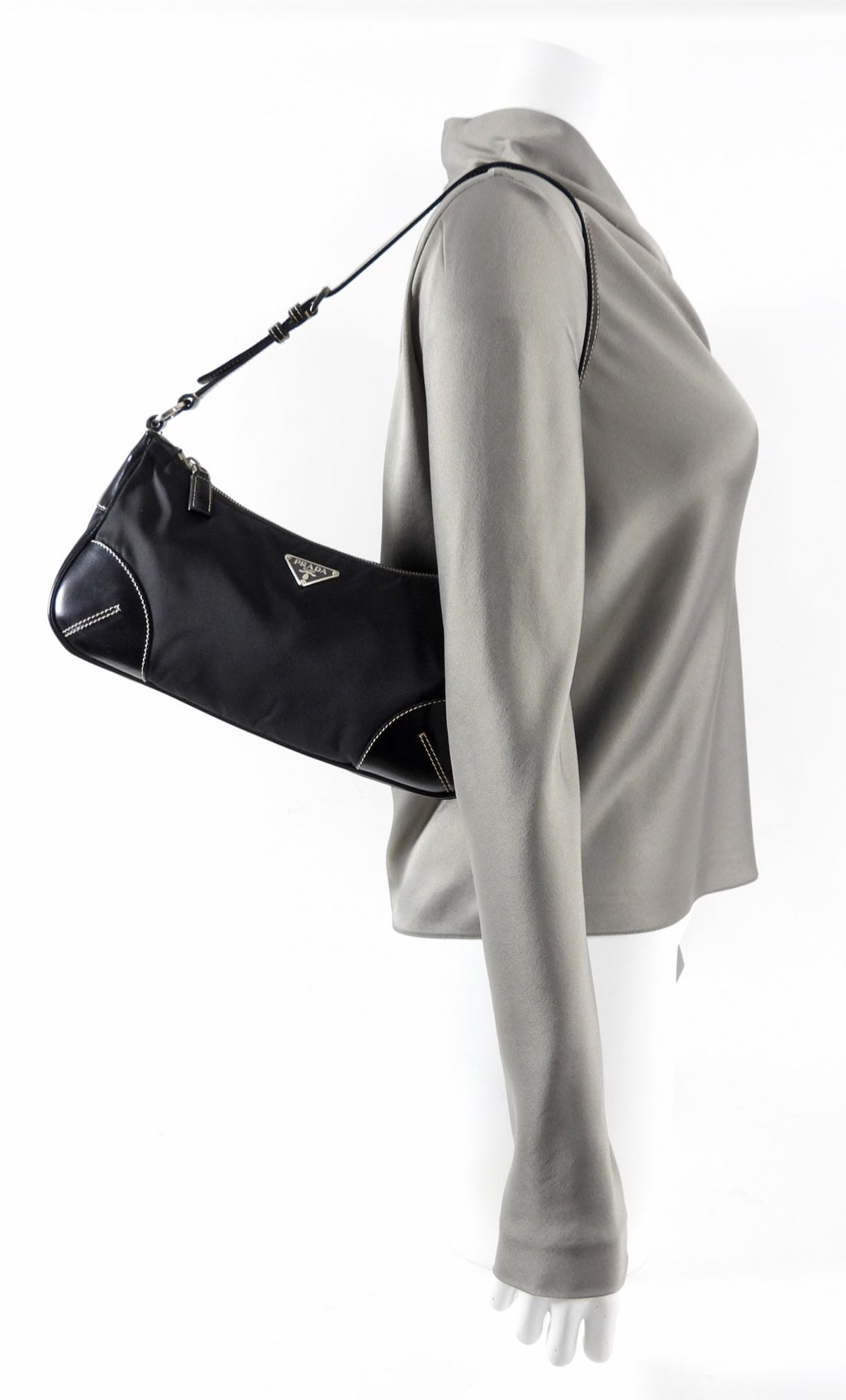 Prada Black Tessuto Nylon Small Baguette Shoulder Bag