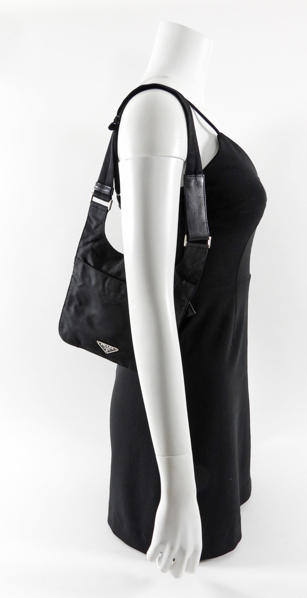 Prada Small Vintage Black Tessuto Nylon Flat Shoulder Bag