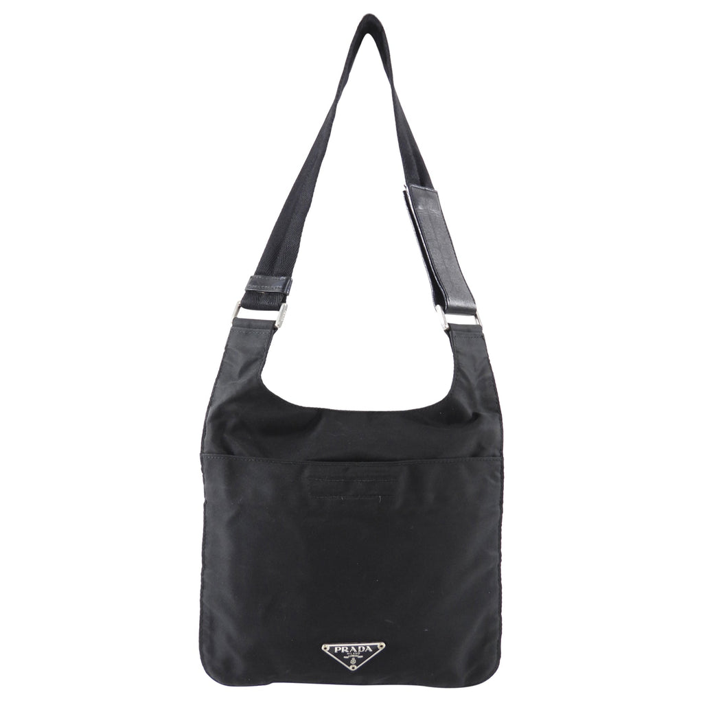 Prada Small Vintage Black Tessuto Nylon Flat Shoulder Bag