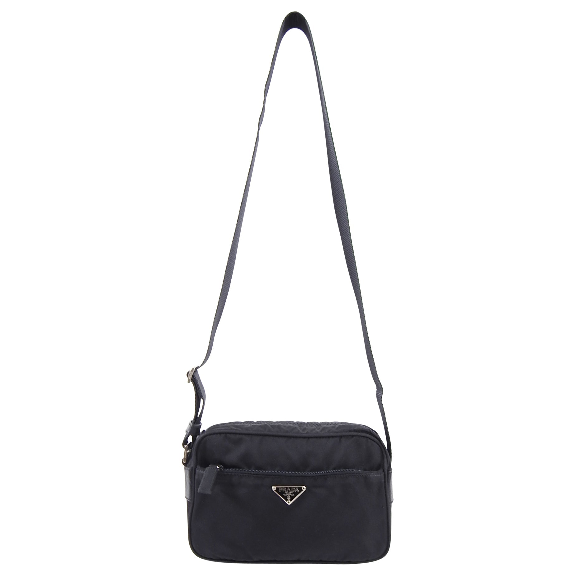 Prada Vintage Black Tessuto Nylon Messenger Bag
