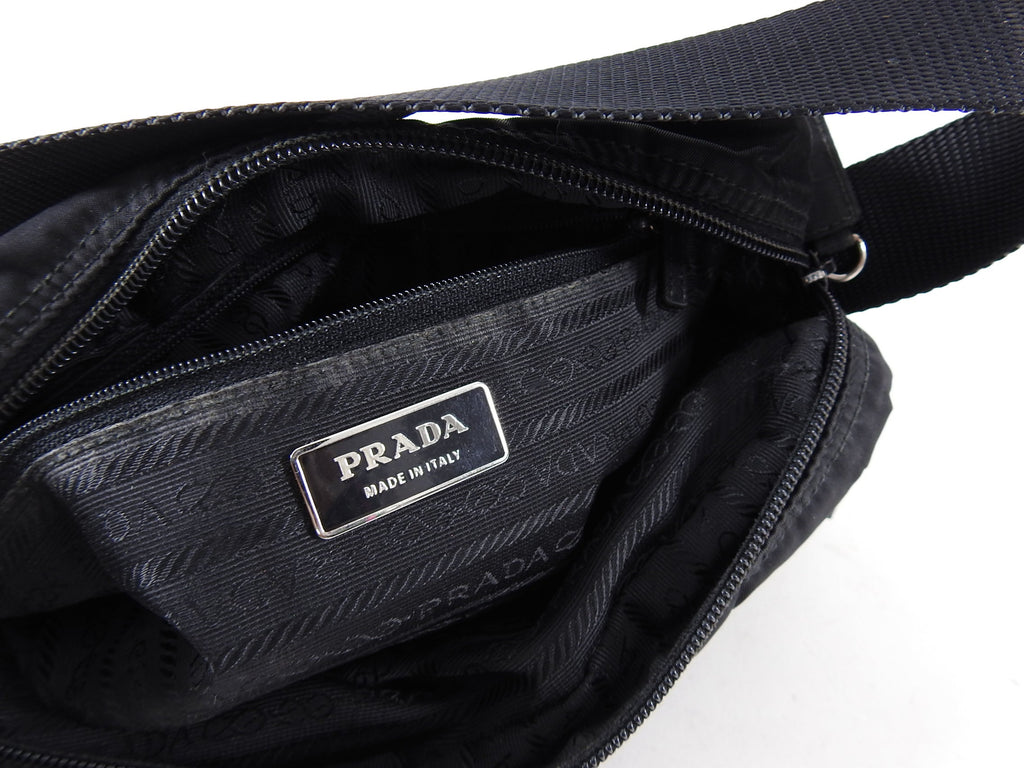 Prada Vintage Black Tessuto Nylon Messenger Bag