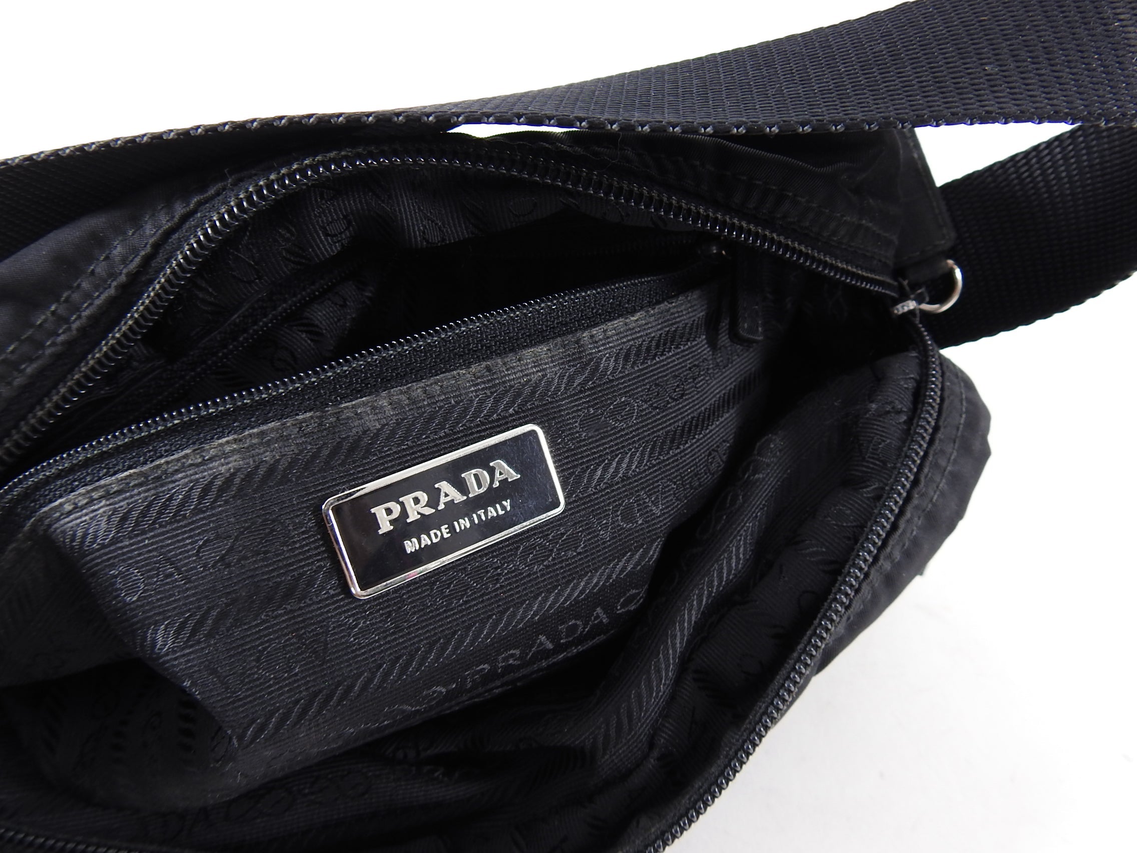 Prada Vintage Black Tessuto Nylon Messenger Bag