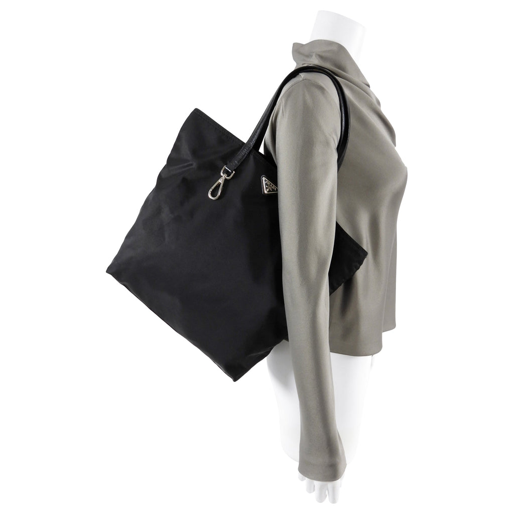Prada Vintage Black Nylon Tote Bag with Saffiano Handles