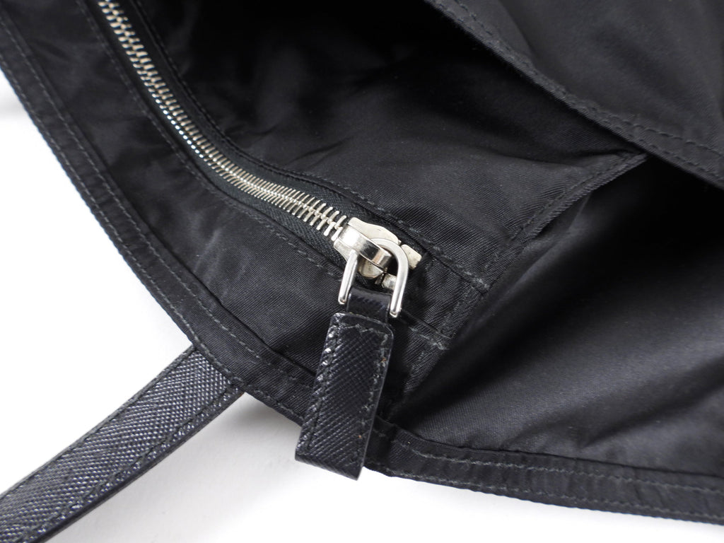 Prada Vintage Black Nylon Tote Bag with Saffiano Handles