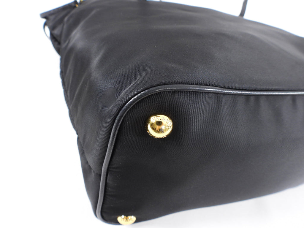 Prada Tessuto Black Nylon Saffiano Trim Tote Bag