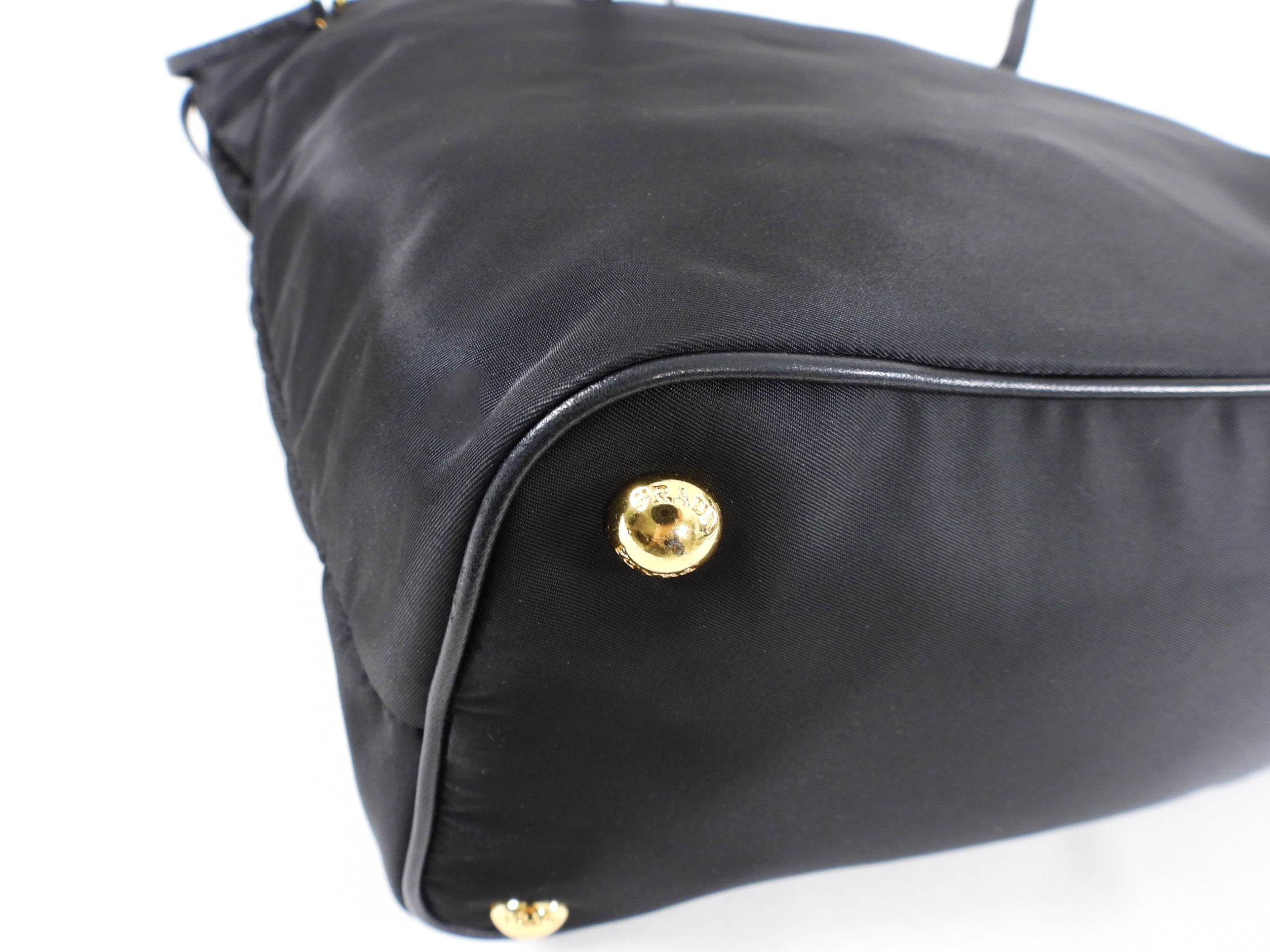 Prada Tessuto Black Nylon Saffiano Trim Tote Bag