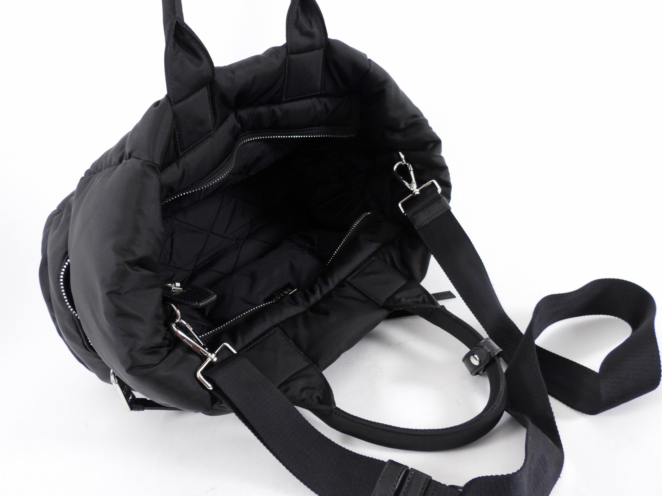 Prada Black Nylon Tessuto Quilted Bomber Tote Bag