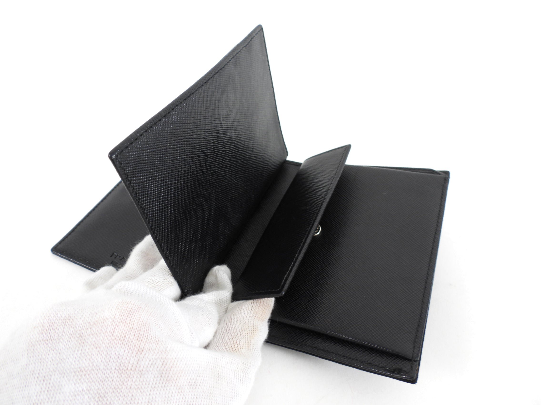 Prada Black Nylon Tessuto Compact Bifold Wallet
