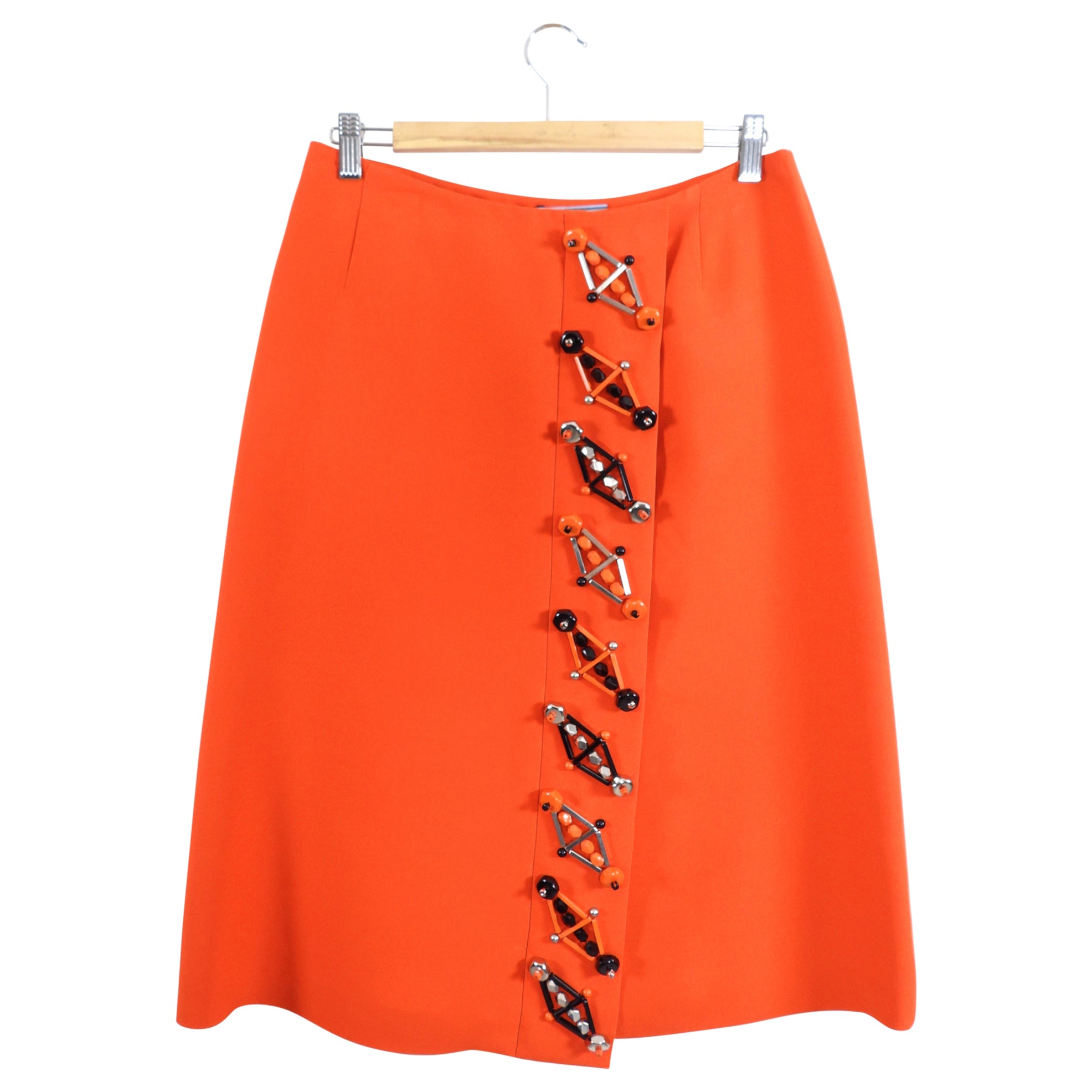 Prada AW 2012 Runway Orange Embellished A-line Skirt - L (8/10)