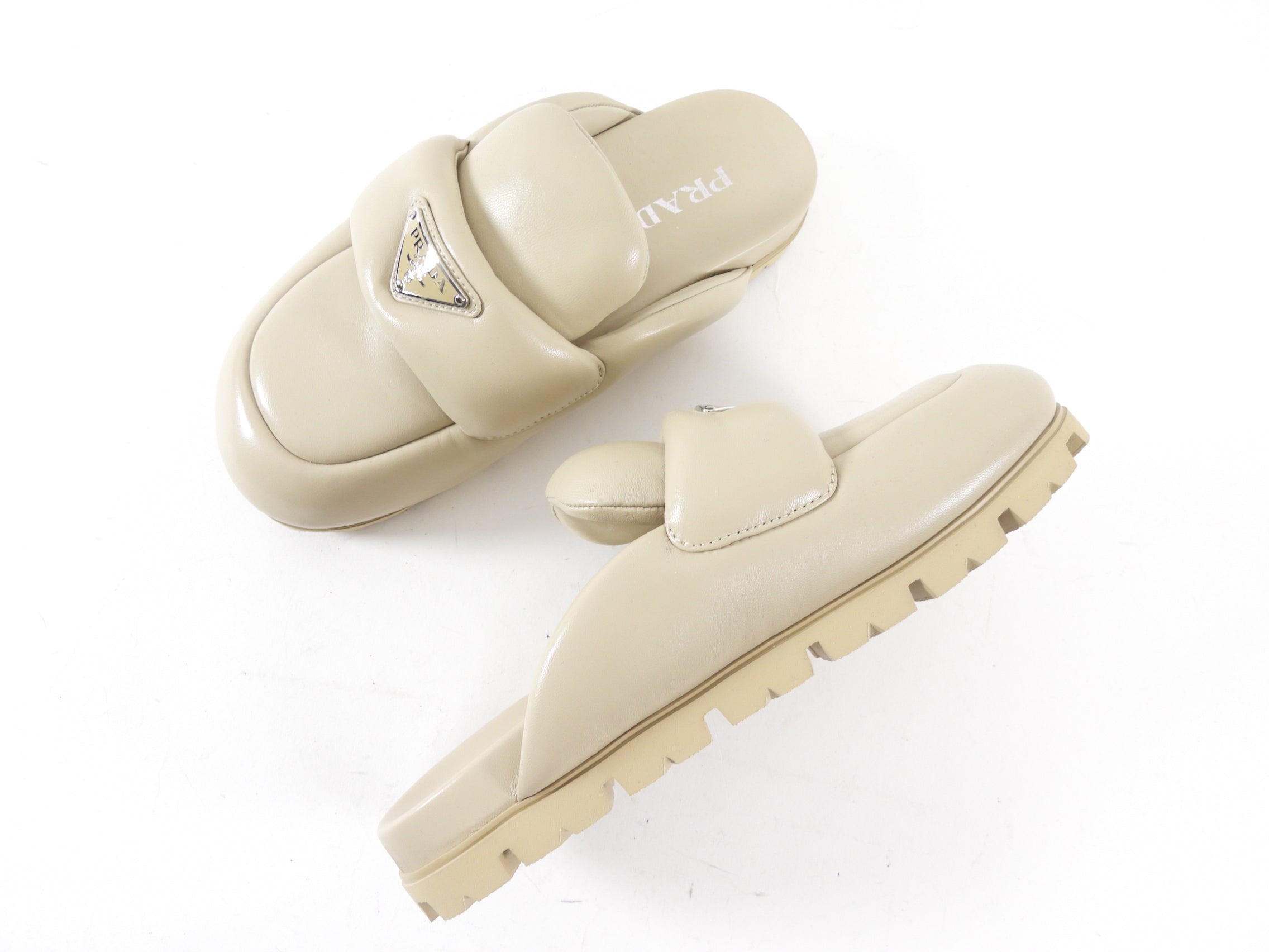 Prada Beige Puffy Slide Mule Slippers - 36.5 / 37