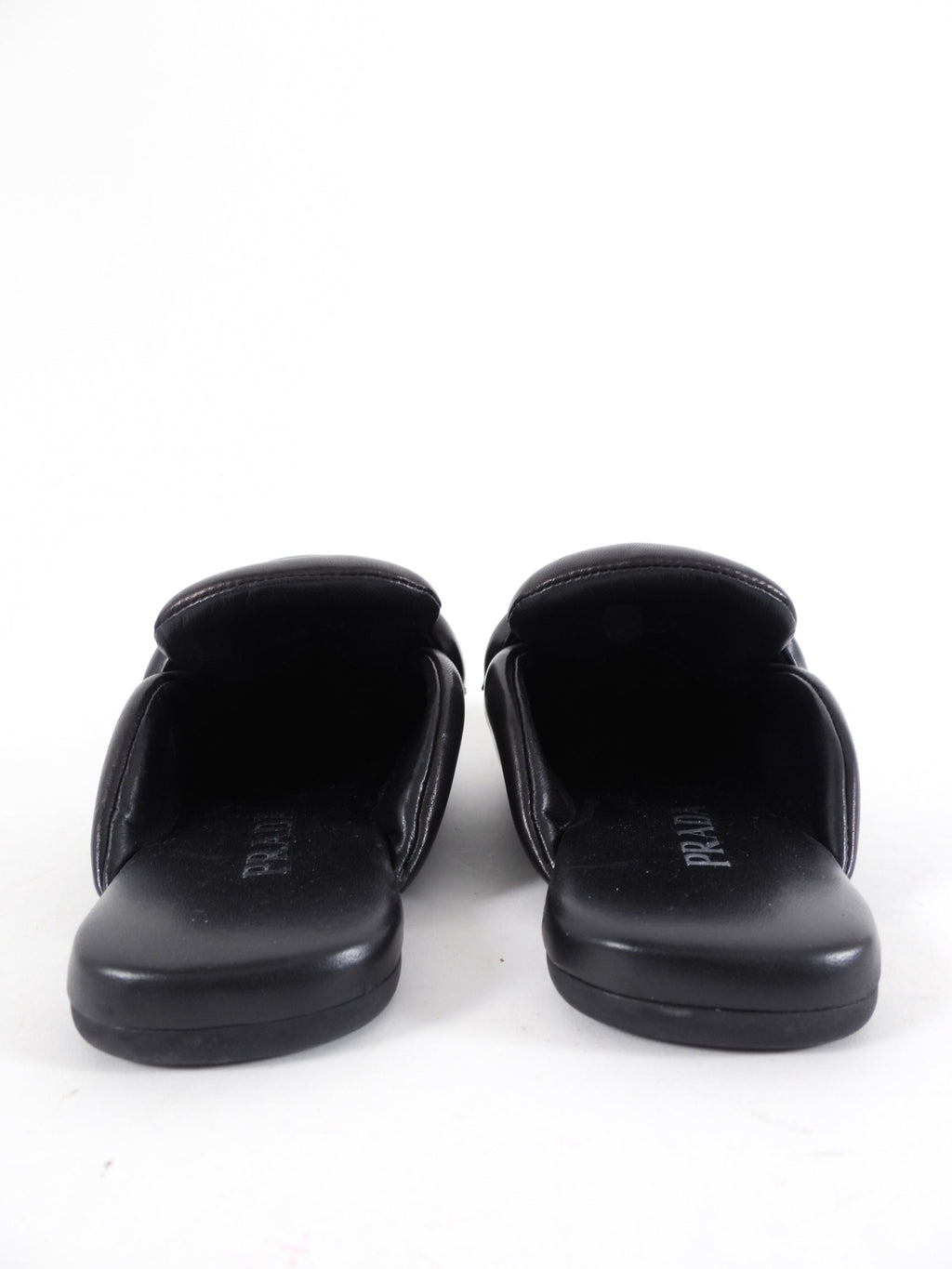 Prada Black Leather Puffy Flat Slide Slippers - 37