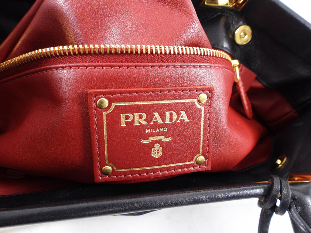 Prada Black Smooth Leather Hinge Frame Tote Bag