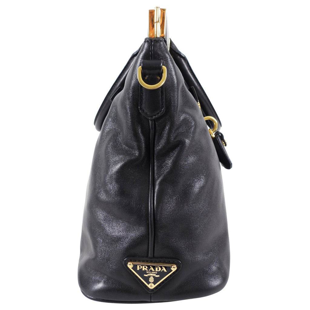 Prada Black Smooth Leather Hinge Frame Tote Bag