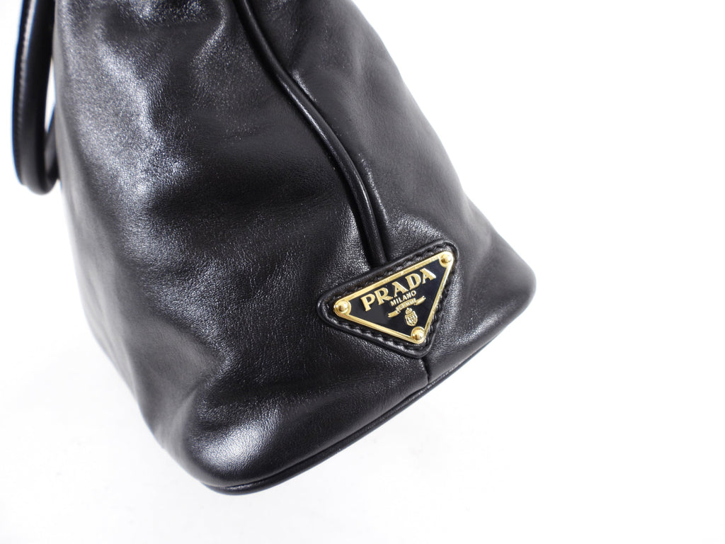 Prada Black Smooth Leather Hinge Frame Tote Bag