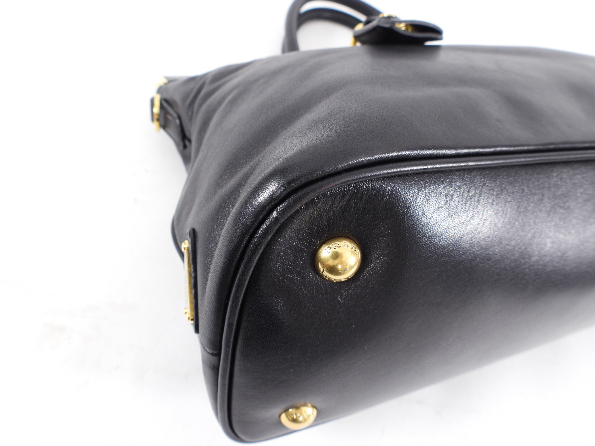 Prada Black Smooth Leather Hinge Frame Tote Bag