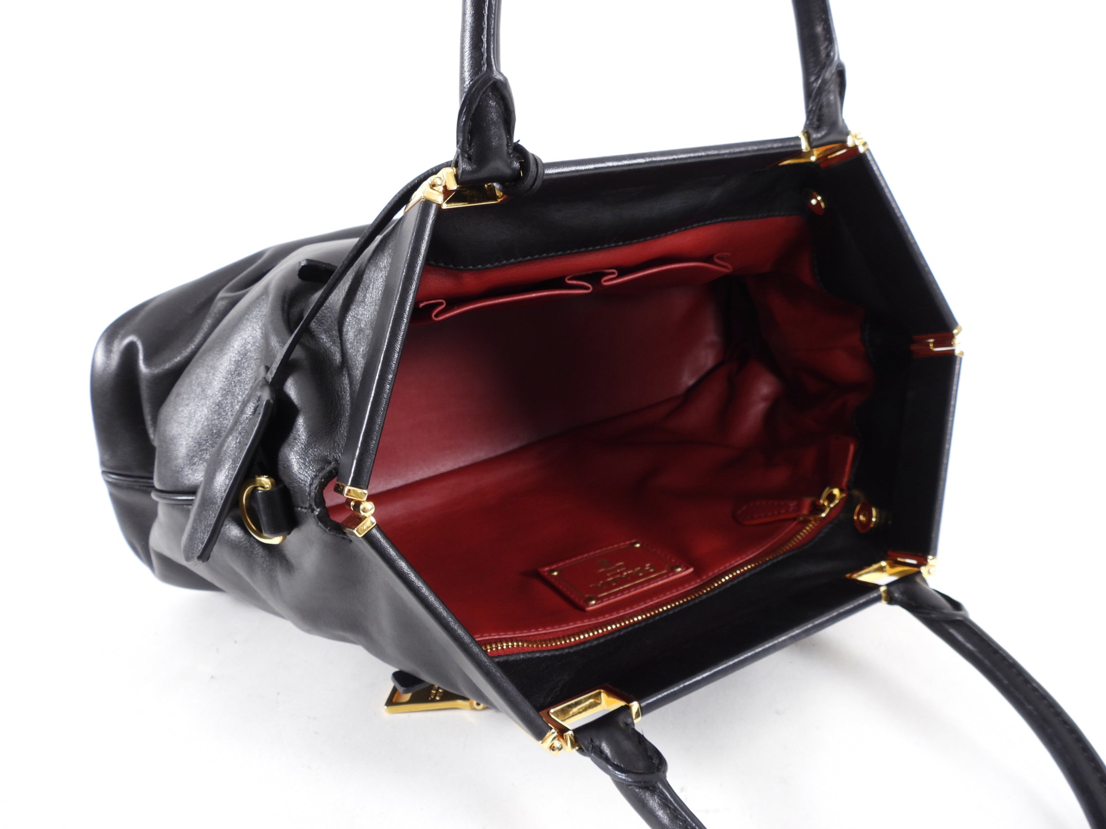 Prada Black Smooth Leather Hinge Frame Tote Bag