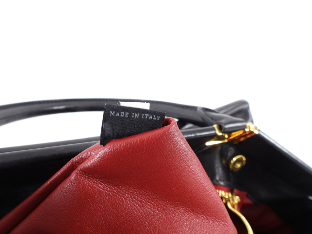 Prada Black Smooth Leather Hinge Frame Tote Bag