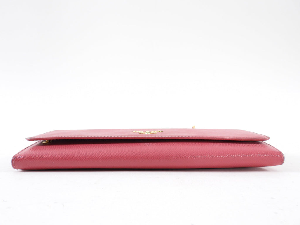 Prada Cherry Pink Saffiano Leather Wallet on Chain Crossbody Bag