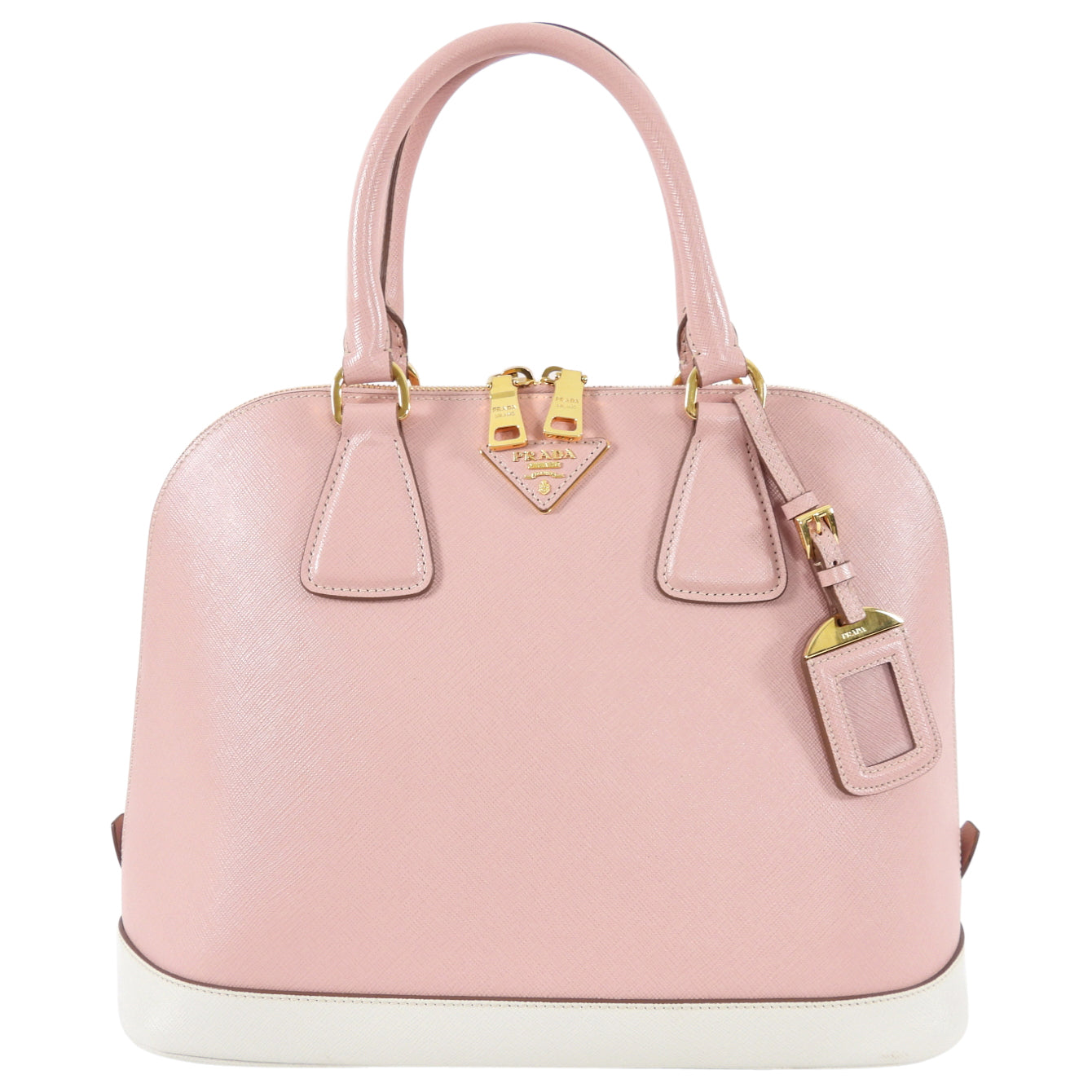Prada Pink and White Saffiano Leather Promenade Bag