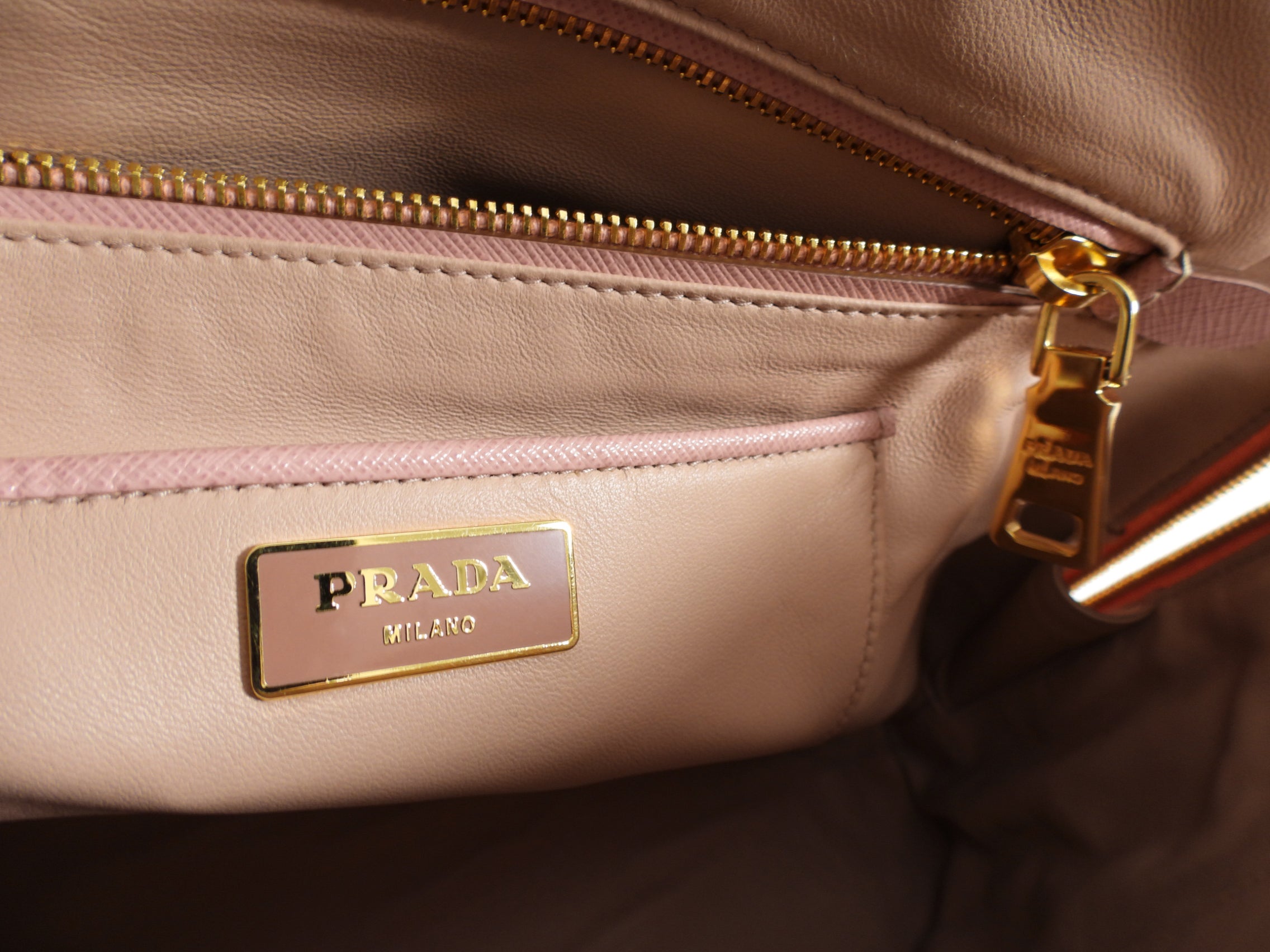 Prada Pink and White Saffiano Leather Promenade Bag