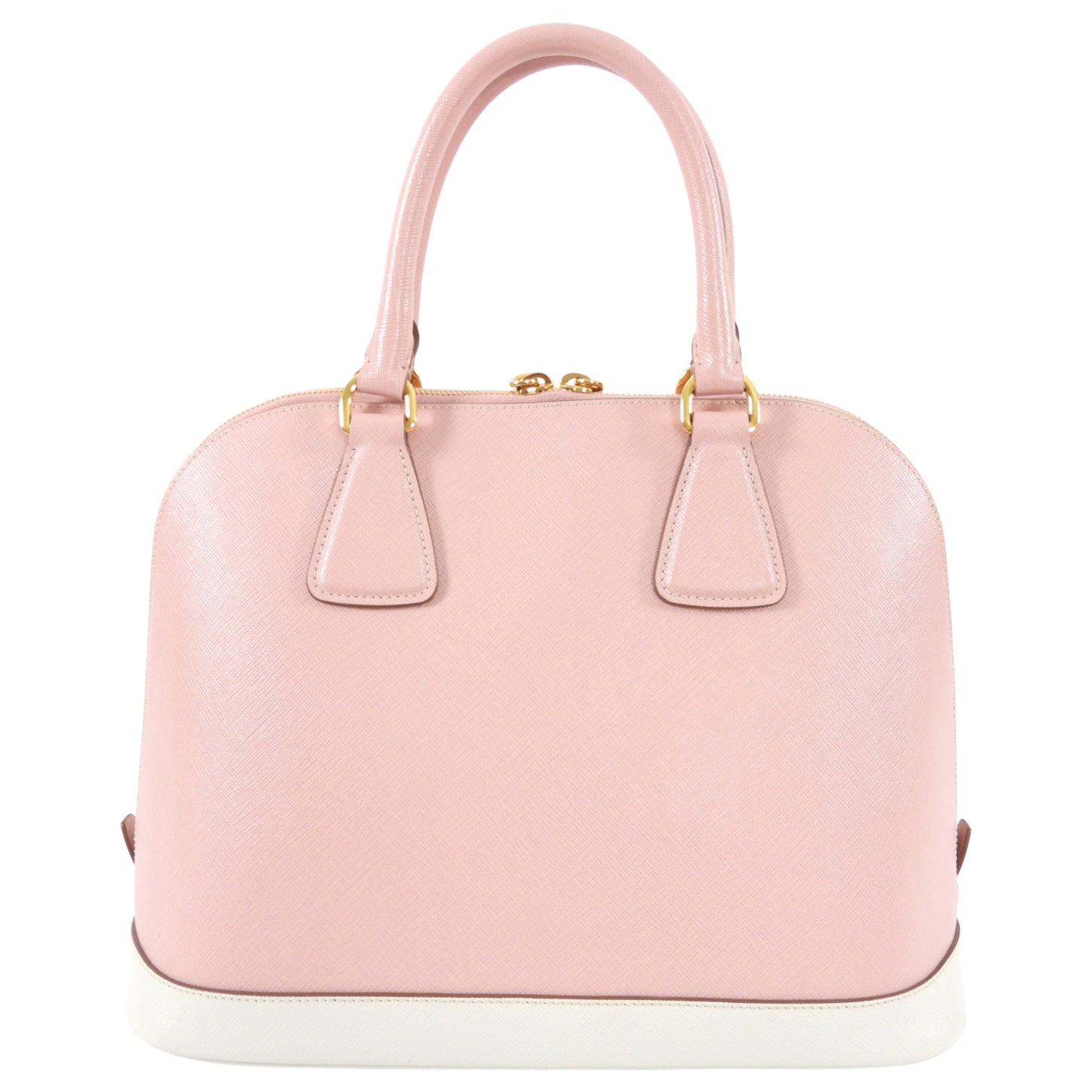 Prada Pink and White Saffiano Leather Promenade Bag