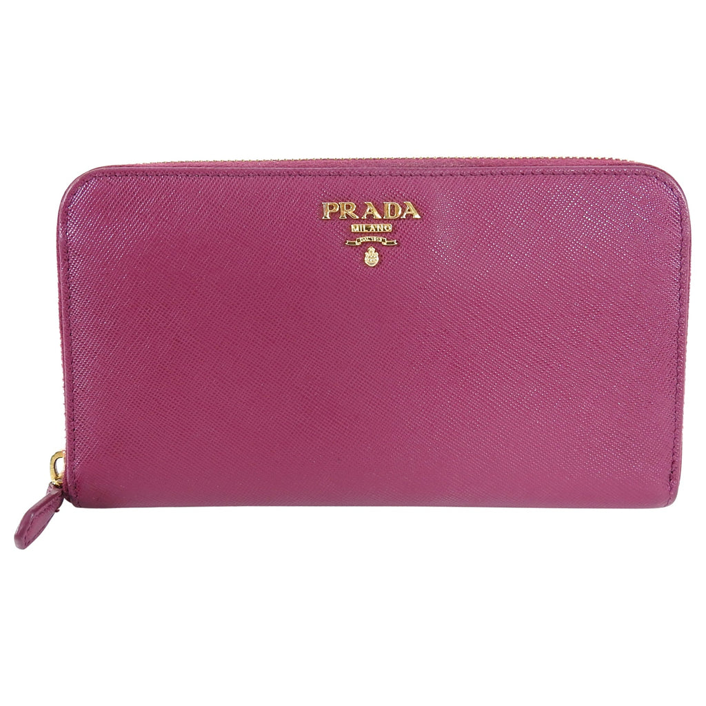 Prada Magenta Pink Saffiano Leather Continental Zippy Wallet