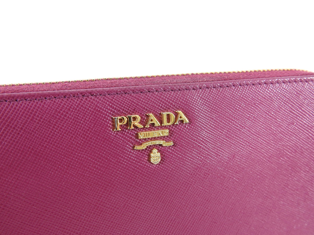 Prada Magenta Pink Saffiano Leather Continental Zippy Wallet