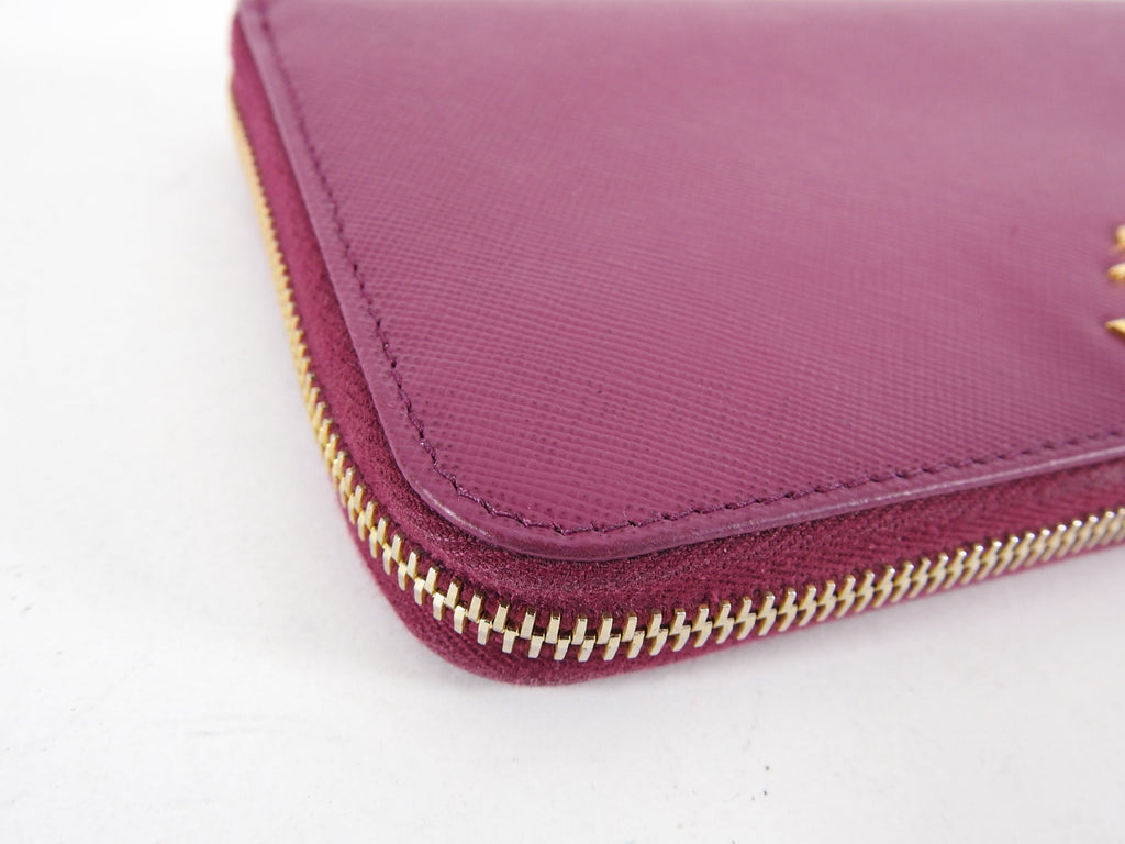 Prada Magenta Pink Saffiano Leather Continental Zippy Wallet