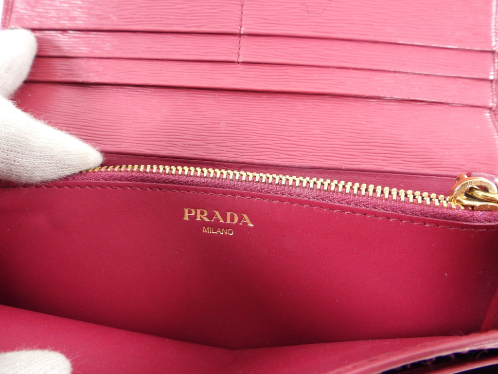 Prada Raspberry Pink Long Bifold Wallet with  Holder