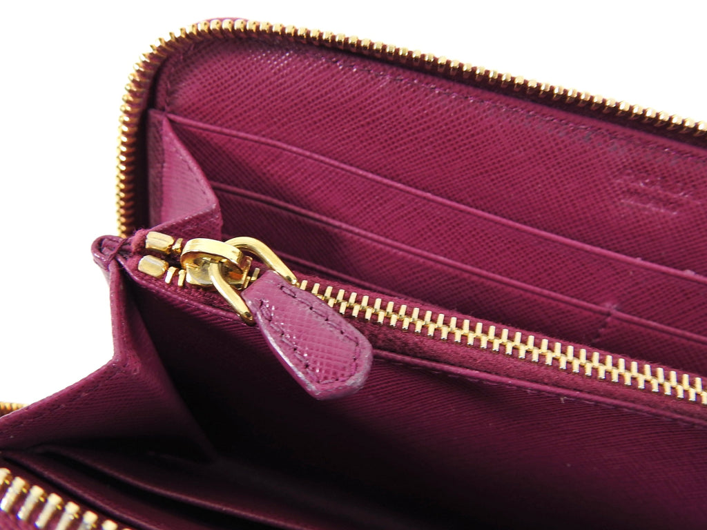 Prada Magenta Pink Saffiano Leather Continental Zippy Wallet
