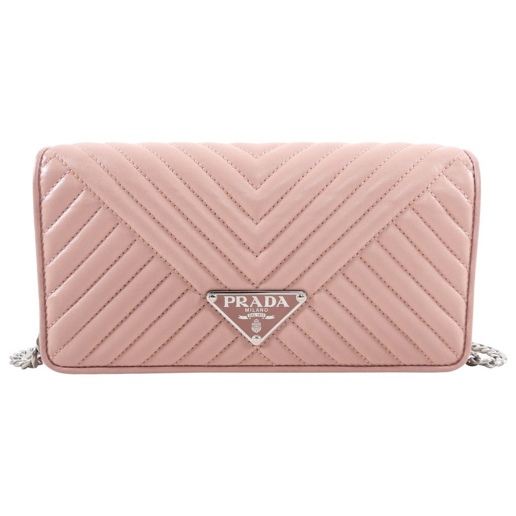 Prada Mini Pink Quilted Leather Wallet on Chain